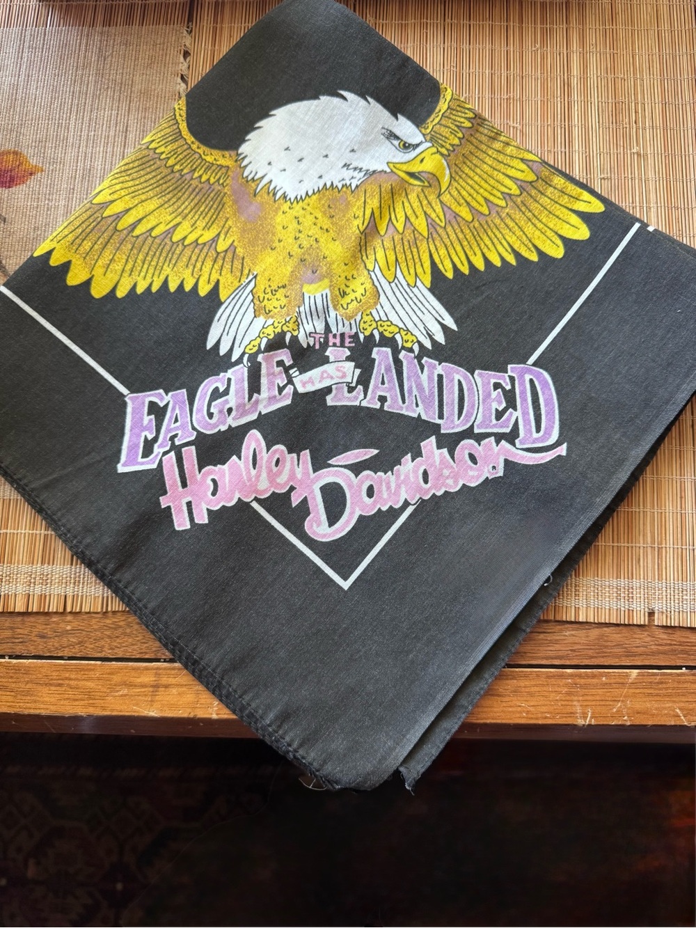Harley-Davidson Vintage  Black Bandana with Yellow Eagle and Pink Script